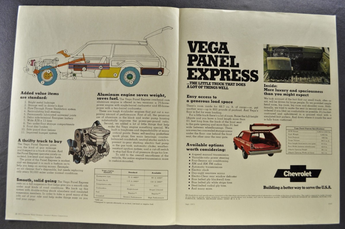 1974 Chevrolet Vega Panel Express Delivery Brochure Folder