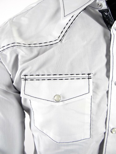 Mens Country Western Shirt Double Stitch Rodeo Accents Pearl Snap Up Pockets - Picture 19 of 40