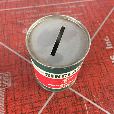 Rare Vintage Sinclair Aircraft Oil Tin Can Bank Paper Label