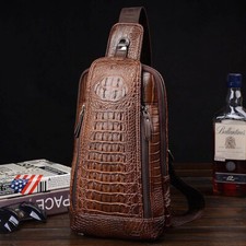 US Mens Crocodile Leather Sling Bag Chest Shoulder Daypack Crossbody Bag Travel