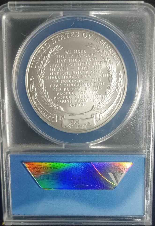 2009 P Abraham Lincoln Commemorative Silver Dollar. ANACS MS70. SL137 - Image 2 of 2