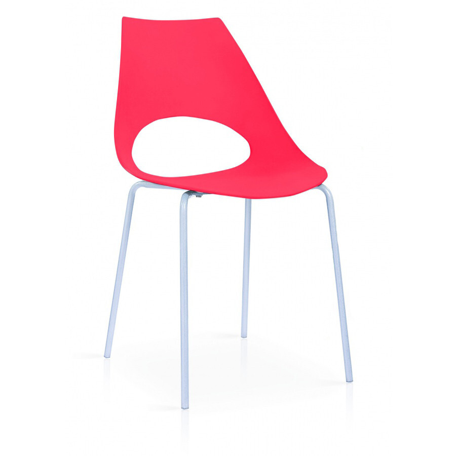 Six Red Dining Kitchen Table Chairs Plastic Seat Chrome Legs