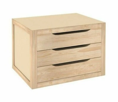 Cassettiera legno Massello Naturale Verniciabile 3 Cassetti Astigarraga 39x30x29