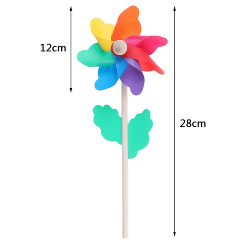 Colorful wood windmill garden party 7 leaves wind spinner ornament kids t&$4 - Photo 1/9