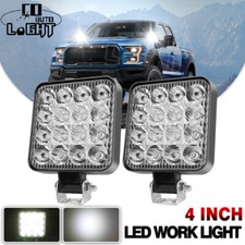 Pair 4 Inch Square Led Work Light Spot Flood Pod Offroad Driving Truck Fog Lamp