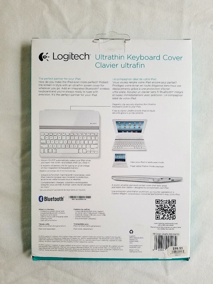 Logitech Ultrathin Keyboard Cover White iPad 2 and iPad 3rd 4th Generation NEW - Image 2 of 4