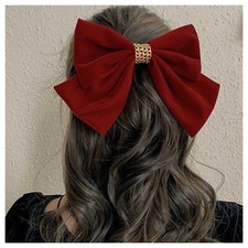 Vintage Large Velvet Bow Hair Clip Barrette Red Ribbon Bow Hair Barrette Fren...