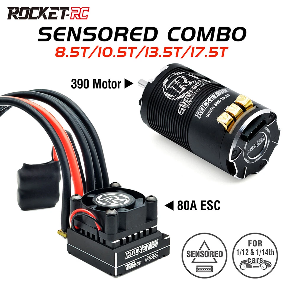 Rocket-RC Supersonic 390 Sensored Brushless Motor 80A ESC für 1/12 1/14 RC Cars - Bild 2 von 4