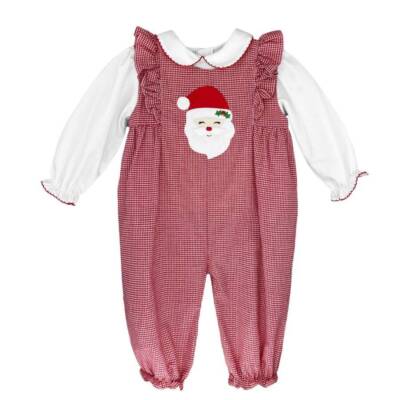 Petit Ami Christmas Holiday Red Check Girls Santa Longall Set  3 Months