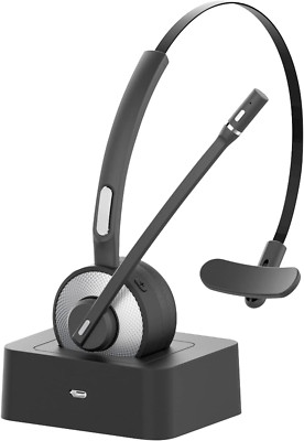 Bluetooth Headset with Microphone, Single Ear Trucker Headset Noise Cancelling W