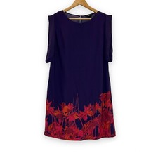 EUC H&M Purple Red Floral Shift Dress Sheer Keyhole Back sz 12 Women's