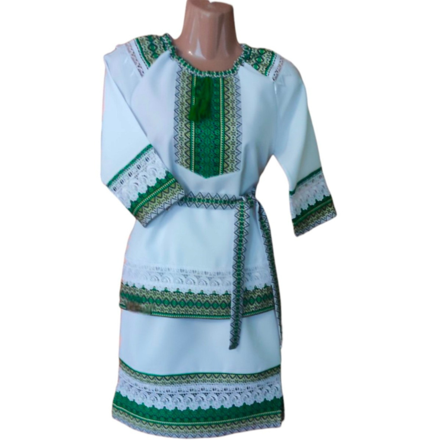 Traje bordado verde Vyshyvanka blusa ucraniana y falda camisa folk étnico