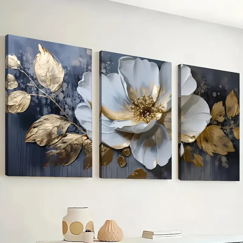 3pcs Modern abstract floral art scenery white Wall Art Canvas Unframed/Framed