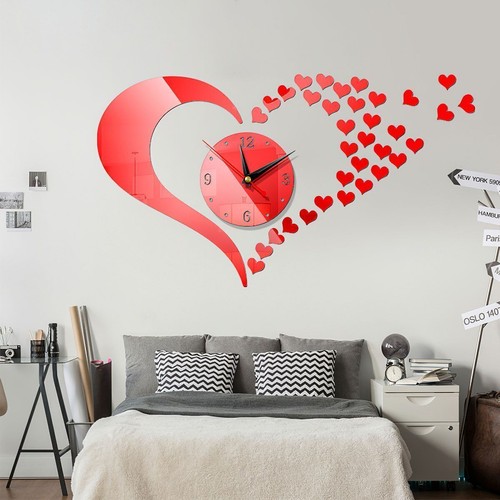 3D DIY Large Number Mirror Wall Clock Sticker Square Heart Decor for Home Office - Picture 18 of 19