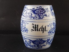 ANTICO RARO BARATTOLO CUCINA MEHL FARINA CERAMICA DECORO MEISSEN BIANCO BLU