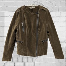 Olive Green Velvet Moto Jacket Medium Zipper Coat By Chelsea & Violet