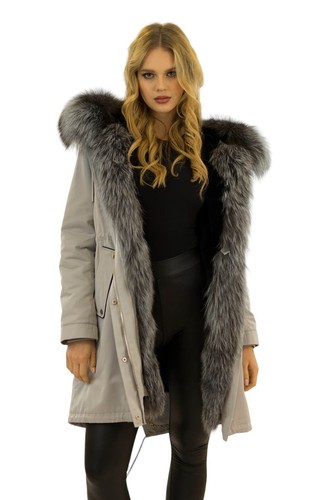 Winter Parka Mantel Jacke mit Silberfuchs XXL Pelzkragen Echtfell Echtpelz Pelz - Bild 16 von 23