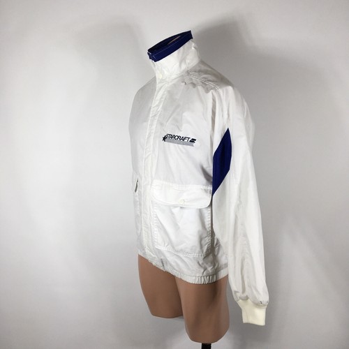 Chaqueta cortavientos Starcraft vintage años 80 barcos vela blanca y azul marino cremallera EE. UU. Talla s - Imagen 8 de 10