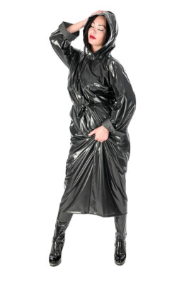 Regenmantel PVC Mantel Trenchcoat Schwarz Regencape Poncho Cape