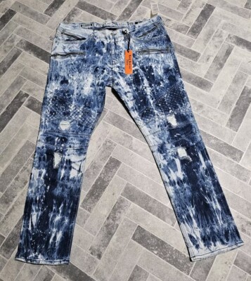 New Rock Revival Jeans ''Ean'' Light Washed Denim Men's Size 40x32 Distressed