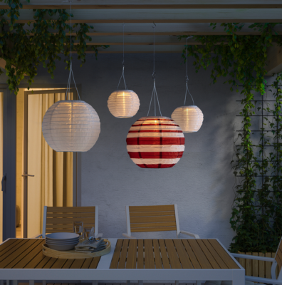 IKEA SOLVINDEN LED Solar-Powered Pendant Lamp Outdoor Globe Red