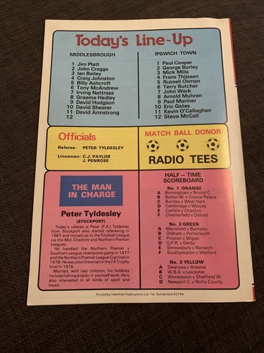 1980 Middlesbrough V Ipswich Town Football Programme LCUP - Picture 2 of 2