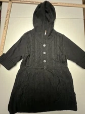 Hooked Up by Iot Sweater Hooded Large Juniors' Cable-Knit Button-Front Black NEW