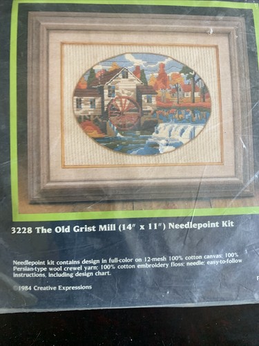 Old Grist Mill in Autumn Vintage Longstitch Needlepoint Kit NIP 14x11 - Picture 5 of 9