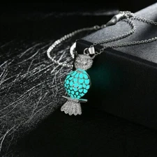 3PK Glow in the Dark 925 Silver Plated Chain Owl Pendant 18" Chain Necklace Gift
