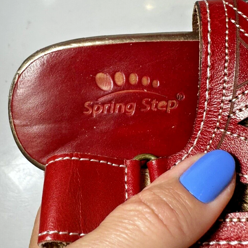 Donna Spring Step Flourish Gladiatore Rosso Pelle Sabot Tacco Sandali Taglia 39 - Immagine 4 di 4