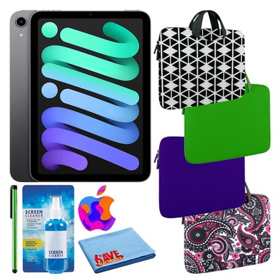 Apple iPad Mini 6 (256GB, Wi-Fi, Space Gray) Bundle with Zipper Sleeve