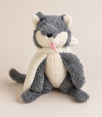 Vintage Dakin Gray Husky Wolf Plush Stuffed Animal Tongue Out Scarf 1989 Toy 15 