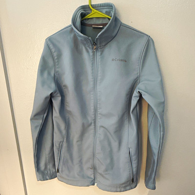 Columbia Blue Full Zip Mid-Length Jacket Womens L Regular Fit Long Sleeve Logo