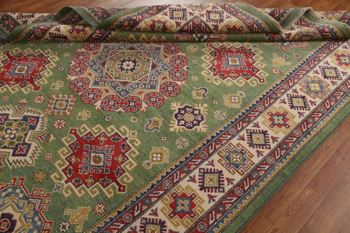 Green Geometric Super Kazak Handmade Area Rug Dining Room Carpet 7x10 - Picture 17 of 21