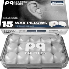 Peace&Quiet PQ Wax Ear Plugs for Sleeping, Swimming - 15 Soft Noise Cancelling S