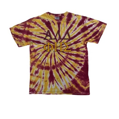 We're Geeks not Greeks Tie Dye T-Shirt Alpha Delta Phi Fraternity M rot gelb