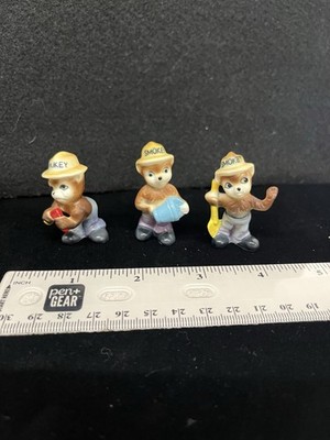 Vtg Lot of 3 Smokey Bear Miniature Bone China Figurine Original Sticker Japan