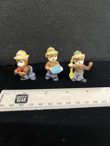 Vtg Lot of 3 Smokey Bear Miniature Bone China Figurine Original Sticker Japan