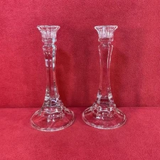 Set Of 2 Clear Glass Hexagonal Tapered Candlesticks Candle Holders 7.5” Tall