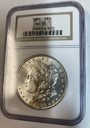 1886 NGC Lightly Toned Morgan Silver Dollar MS 65 High Grade