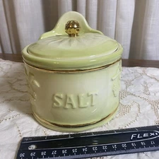 Vintage Salt Cellar Green White With Gold Trim 