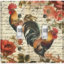 Metal Light Switch Outlet Cover Decorative Wall Plate Rooster Red Floral AML117