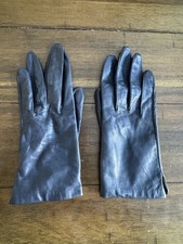 Vintage Aris Navy Blue Leather Gloves Women  s Size 6.5 Good Condition
