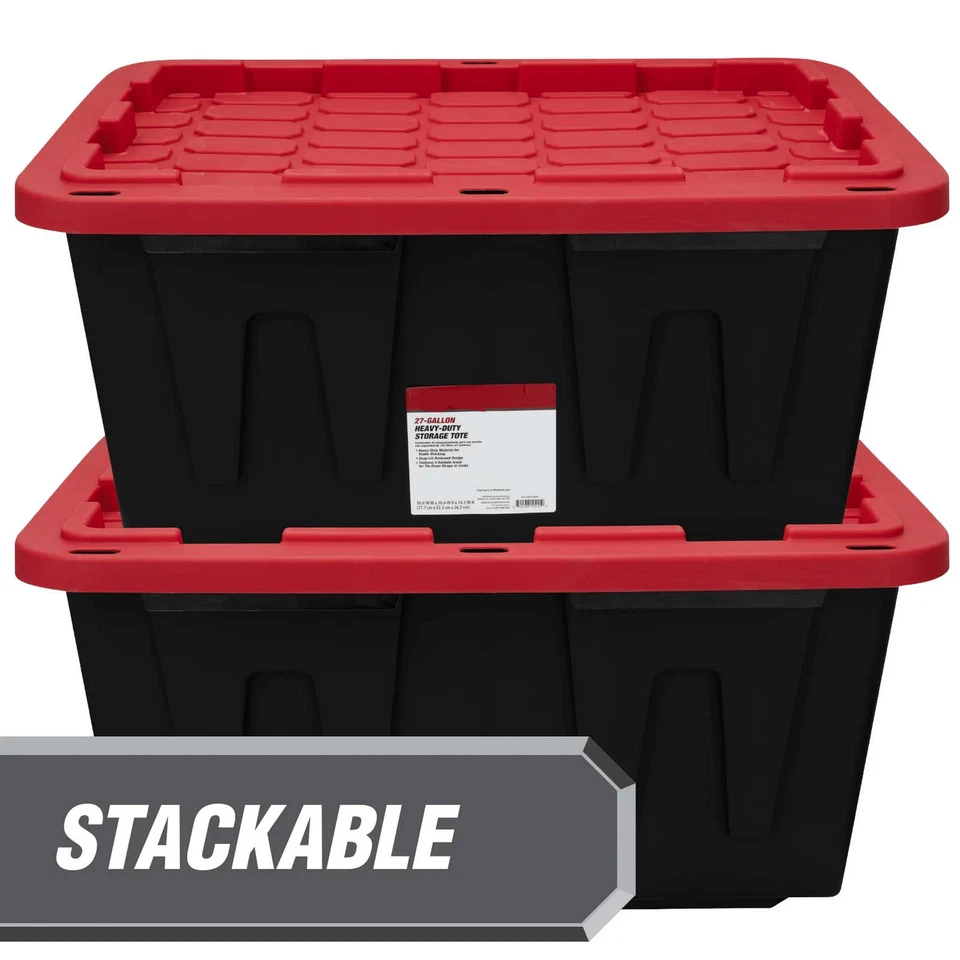 Large Storage Bin, 27 Gallon Plastic Storage Container with Snap-On Lid, Black a - Image 2 of 4