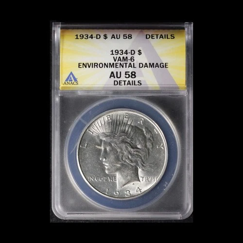 1934-D $1 Silver Peace Dollar VAM-6 ANACS AU58 Details Damage- Free Shipping USA