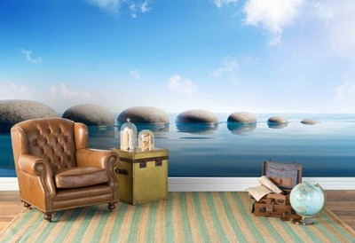 3D Sky Lake Stones Landscape Wall Murals Wallpaper Murals Wall Sticker