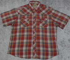 Wrangler Western Fashion Shirt Men's Size XL Red Plaid Pearl Snap Short Sleeve