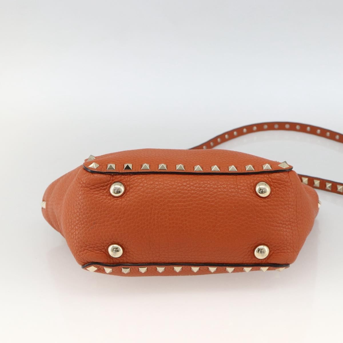 VALENTINO Studs Hand Bag Leather 2way Gold Orange brown Auth