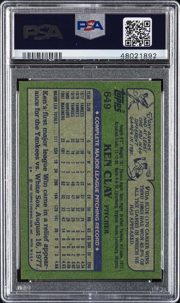 1982 TOPPS #649 KEN CLAY PSA 9 | eBay