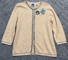 Storybook Knits Peach Starfish Sequin Turquoise Beads LS Cardigan NWT XS
